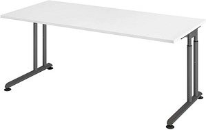 HAMMERBACHER ZS19 höhenverstellbarer Schreibtisch weiß rechteckig, C-Fuß-Gestell grau 180,0 x 80,0 cm