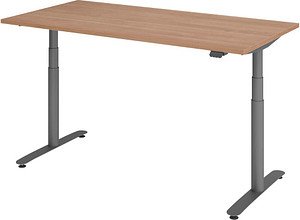 HAMMERBACHER VXDLR16 elektrisch höhenverstellbarer Schreibtisch nussbaum rechteckig, T-Fuß-Gestell grau 160,0 x 80,0 cm