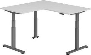 HAMMERBACHER XDSMW1608 elektrisch höhenverstellbarer Schreibtisch lichtgrau rechteckig, T-Fuß-Gestell grau 160,0 x 160,0...