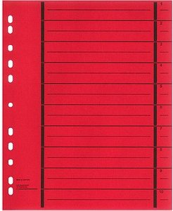 Wekre Trennblätter DIN A4 1-10 rot, 190 g/qm, 50 St.