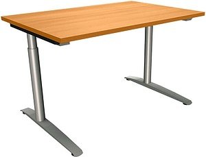 fm Sidney höhenverstellbarer Schreibtisch buche rechteckig, C-Fuß-Gestell Rundrohr silber 120,0 x 80,0 cm