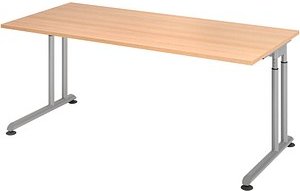 HAMMERBACHER ZS19 höhenverstellbarer Schreibtisch eiche rechteckig, C-Fuß-Gestell silber 180,0 x 80,0 cm