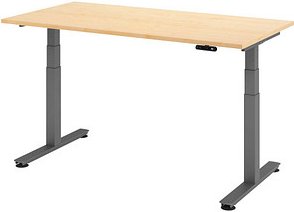 HAMMERBACHER XDSM16 elektrisch höhenverstellbarer Schreibtisch ahorn rechteckig, T-Fuß-Gestell grau 160,0 x 80,0 cm
