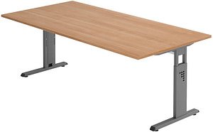 HAMMERBACHER OS 2E höhenverstellbarer Schreibtisch nussbaum rechteckig, C-Fuß-Gestell grau 200,0 x 100,0 cm