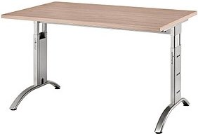 HAMMERBACHER Savona höhenverstellbarer Schreibtisch nussbaum rechteckig, C-Fuß-Gestell silber 120,0 x 80,0 cm