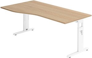 HAMMERBACHER OS 18 höhenverstellbarer Schreibtisch eiche Trapezform, C-Fuß-Gestell weiß 180,0 x 80,0/100,0 cm