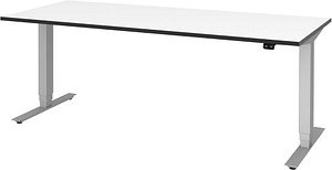 röhr Imperia elektrisch höhenverstellbarer Schreibtisch weiß rechteckig, T-Fuß-Gestell silber 180,0 x 80,0 cm
