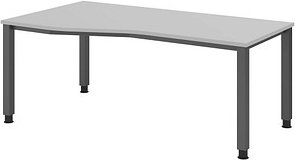 Thumbnail - HAMMERBACHER QS18 höhenverstellbarer Schreibtisch lichtgrau Trapezform, 4-Fuß-Gestell grau 180,0 x 80,0/100,0 cm