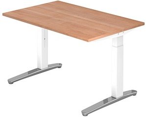 Thumbnail - HAMMERBACHER VXB012 höhenverstellbarer Schreibtisch nussbaum quadratisch, C-Fuß-Gestell weiß 120,0 x 80,0 cm