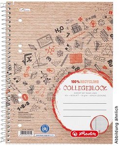 herlitz Collegeblock Recycling Kleinformat kariert mit Rand DIN A5 Innenrand, 1 St.