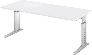 Thumbnail - HAMMERBACHER Haziender höhenverstellbarer Schreibtisch lichtgrau rechteckig, C-Fuß-Gestell silber 180,0 x 80,0 cm