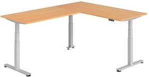 HAMMERBACHER XDSMW1916 elektrisch höhenverstellbarer Schreibtisch buche rechteckig, T-Fuß-Gestell silber 180,0 x 240,0 c...