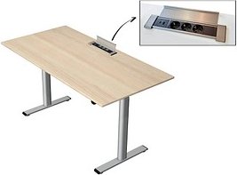 Kerkmann Move Base plus elektrisch höhenverstellbarer Schreibtisch ahorn rechteckig, T-Fuß-Gestell silber 160,0 x 80,0 c...