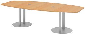 HAMMERBACHER Konferenztisch KT28S buche Tonnenform, Rundrohr silber, 280,0 x 85,0 - 130,0 x 74,0 cm