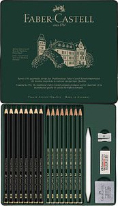 Thumbnail - FABER-CASTELL Pitt Graphite Matt Bleistift-Set B, HB, 2B, 3B, 4B, 5B, 6B, 7B, 8B, 10B, 12B, 14B schwarz/grün mit Radiere...