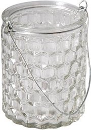 Rayher Windlicht transparent mit Henkel Waben Ø unten 7,5, Öffnung 6,0 cm cm, 1 St.