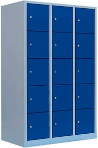 LÜLLMANN Schließfachschrank enzianblau, lichtgrau 523931, 15 Schließfächer 118,5 x 50,0 x 190,0 cm