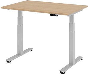 HAMMERBACHER XDSM12 elektrisch höhenverstellbarer Schreibtisch eiche rechteckig, T-Fuß-Gestell silber 120,0 x 80,0 cm