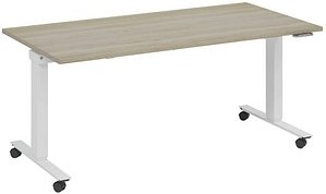 fm Topspin elektrisch höhenverstellbarer Schreibtisch eiche, verkehrsweiß rechteckig, T-Fuß-Gestell mit Rollen weiß 180,...