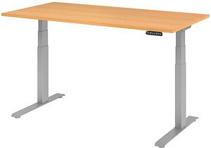 HAMMERBACHER XDKB16 elektrisch höhenverstellbarer Schreibtisch buche rechteckig, C-Fuß-Gestell silber 160,0 x 80,0 cm