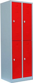 LÜLLMANN Spind feuerrot, lichtgrau 520224, 4 Schließfächer 60,0 x 50,0 x 180,0 cm