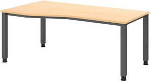 Thumbnail - HAMMERBACHER QS18 höhenverstellbarer Schreibtisch ahorn Trapezform, 4-Fuß-Gestell grau 180,0 x 80,0/100,0 cm