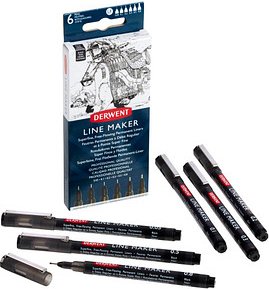 DERWENT Line Maker Fineliner-Set schwarz, 6 St.