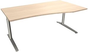 fm fastline höhenverstellbarer Schreibtisch akazie Bogenform, C-Fuß-Gestell silber 180,0 x 80,0/100,0 cm