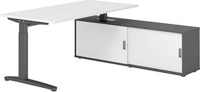HAMMERBACHER XBE16SB höhenverstellbarer Schreibtisch weiß rechteckig, C-Fuß-Gestell grau 160,0 x 80,0 cm