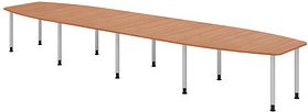 HAMMERBACHER Konferenztisch KT52C nussbaum Tonnenform, Rundrohr silber, 520,0 x 85,0 - 130,0 x 72,0 - 74,0 cm