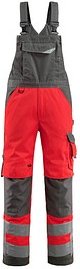 MASCOT® unisex Warnschutz-Latzhose Newcastle rot, dunkelanthrazit Größe 98