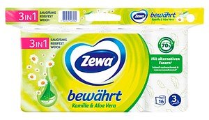 Zewa Toilettenpapier bewährt Kamille & Aloe Vera 3-lagig, 16 Rollen