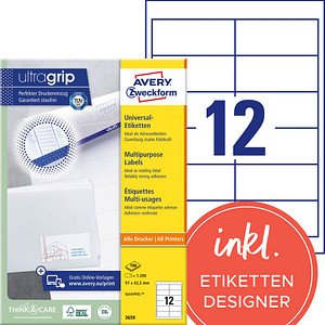 Thumbnail - AVERY Zweckform Etiketten 3659 weiß 97,0 x 42,3 mm, 100 Blatt