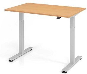 HAMMERBACHER XMST12 elektrisch höhenverstellbarer Schreibtisch buche rechteckig, T-Fuß-Gestell silber 120,0 x 80,0 cm