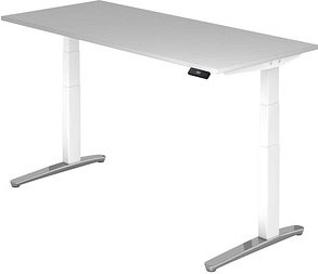 HAMMERBACHER VXBHM19 elektrisch höhenverstellbarer Schreibtisch lichtgrau rechteckig, C-Fuß-Gestell weiß 180,0 x 80,0 cm