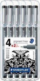 STAEDTLER pigment liner 308 Fineliner schwarz 0,05 + 0,1 + 0,3 + 0,5 + 0,8 mm, 6 St.