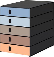 Thumbnail - styro Schubladenbox styroval pro Emotions Beach blau, braun, orange 14-8000.BE, DIN A4 mit 5 Schubladen, 1 St.