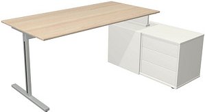 Kerkmann Form 1 Schreibtisch ahorn, weiß rechteckig, T-Fuß-Gestell silber 160,0 x 80,0 cm