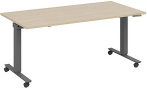 fm Topspin elektrisch höhenverstellbarer Schreibtisch ahorn, anthrazit metallic rechteckig, T-Fuß-Gestell mit Rollen gra...