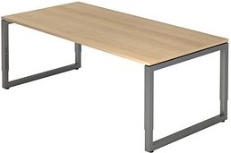 HAMMERBACHER Unni SE1 höhenverstellbarer Schreibtisch eiche rechteckig, Kufen-Gestell grau 200,0 x 100,0 cm