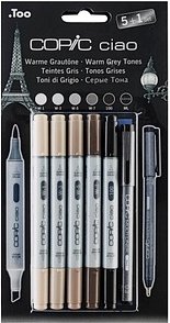 COPIC® Ciao 5+1 Warme Grautöne Layoutmarker-Set farbsortiert 1,0 + 6,0 mm, 6 St.
