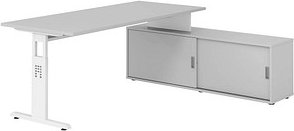 HAMMERBACHER OSE19SB höhenverstellbarer Schreibtisch lichtgrau rechteckig, T-Fuß-Gestell weiß 180,0 x 80,0 cm