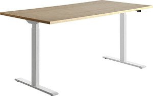 Thumbnail - Topstar E-Table elektrisch höhenverstellbarer Schreibtisch ahorn rechteckig, T-Fuß-Gestell weiß 160,0 x 80,0 cm