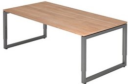 HAMMERBACHER Unni SE1 höhenverstellbarer Schreibtisch nussbaum rechteckig, Kufen-Gestell grau 200,0 x 100,0 cm