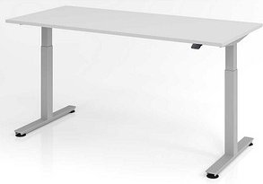 HAMMERBACHER XMST19 elektrisch höhenverstellbarer Schreibtisch lichtgrau rechteckig, T-Fuß-Gestell silber 180,0 x 80,0 c...