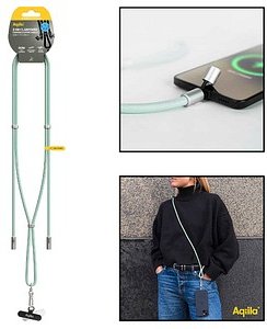 Aqiila® LANYARD Handykette Ladekabel grün, Kabellänge: 0,3 - 1,5 m, 60 Watt