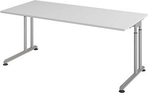 HAMMERBACHER ZS19 höhenverstellbarer Schreibtisch lichtgrau rechteckig, C-Fuß-Gestell silber 180,0 x 80,0 cm