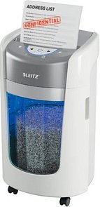 AKTION: LEITZ IQ OptiMax Home Office 225 Aktenvernichter mit Partikelschnitt P-5, 2 x 15 mm, bis 6 Blatt, weiß mit 15 Eu...