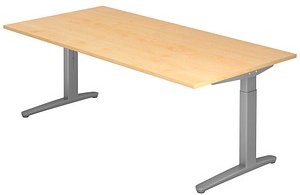 HAMMERBACHER VXB2E höhenverstellbarer Schreibtisch ahorn rechteckig, C-Fuß-Gestell silber 200,0 x 100,0 cm