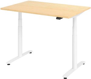 Thumbnail - HAMMERBACHER VXDLR12 elektrisch höhenverstellbarer Schreibtisch ahorn rechteckig, T-Fuß-Gestell weiß 120,0 x 80,0 cm